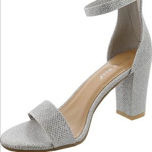 Chunky Heel Metallic Glitter Ankle Strap Heel